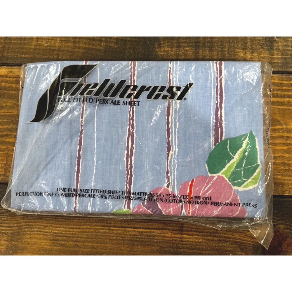 Fieldcrest Fitted Sheet Full Size Floral Striped New Vintage 180TC Percale NOS